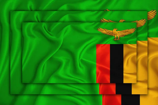 Zambia Flag Background Texture Three Flags Superimposed Each Other Concept — Stock Photo, Image