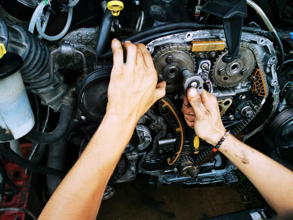Reparación Del Motor Combustión Interna Automóvil Pasajeros Reparación Cambio Engranaje — Foto de Stock