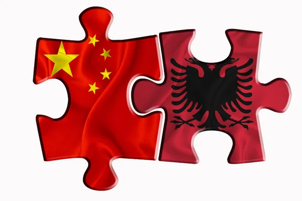 Bandeira Albânia Bandeira China América Duas Peças Quebra Cabeça Sobre — Fotografia de Stock