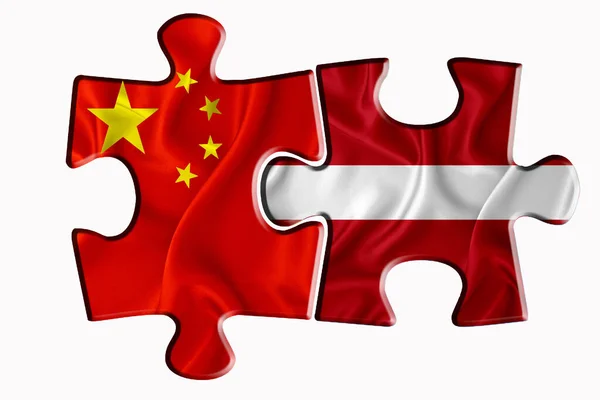 Lettonia Bandiera Cina America Bandiera Due Pezzi Puzzle Sfondo Bianco — Foto Stock