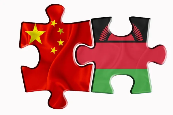 Bandeira Malawi Bandeira China América Duas Peças Quebra Cabeça Fundo — Fotografia de Stock