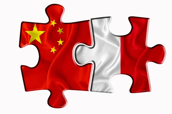 Malta Vlag China Van Amerika Vlag Twee Puzzelstukjes Witte Geïsoleerde — Stockfoto