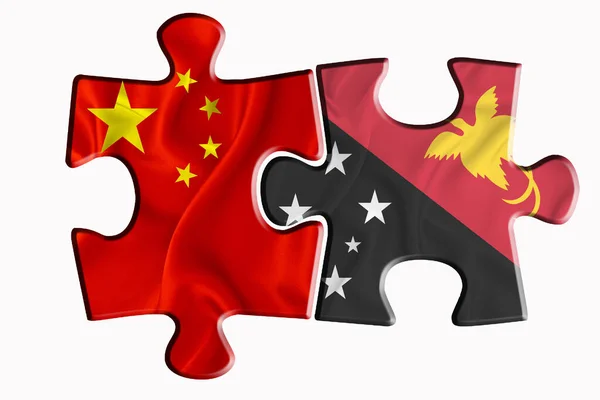 Bandeira Papua Nova Guiné Bandeira China América Duas Peças Quebra — Fotografia de Stock