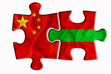 Transnistria bayrağı ve Amerika 'nın Çin bayrağı beyaz izole arka planda iki yapboz parçasında. Politik ilişkiler kavramı. 3B görüntüleme