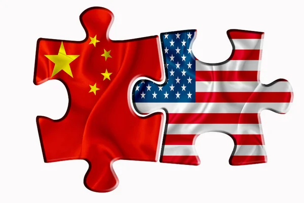 Flag China America Flag Two Puzzle Pieces White Isolated Background — Stock Photo, Image