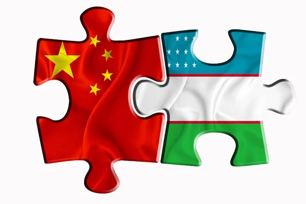 Bandeira Usbequistão Bandeira China América Duas Peças Quebra Cabeça Sobre — Fotografia de Stock