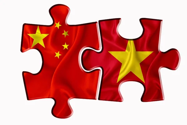 Vietnam Flagga Och Kina Amerika Flagga Två Pusselbitar Vit Isolerad — Stockfoto
