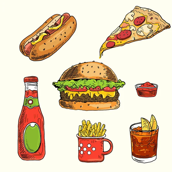 Elle çizilmiş pizza, Hamburger, sosisli