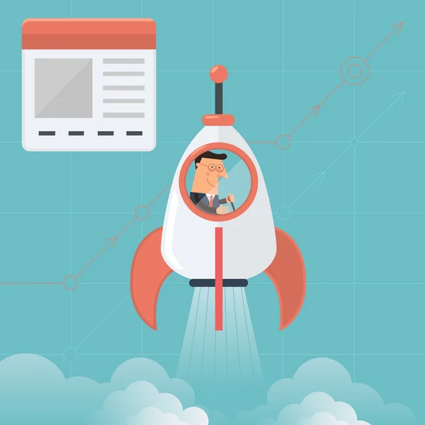 Kazanan iş kişi. Adam başarı büyüyen. Roket sinek kadar