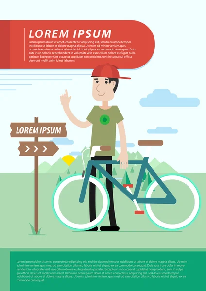 Hipster chico ciclismo-cubierta — Vector de stock