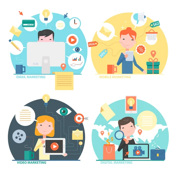 Pazarlama için düz tasarım kavramı simgeler,