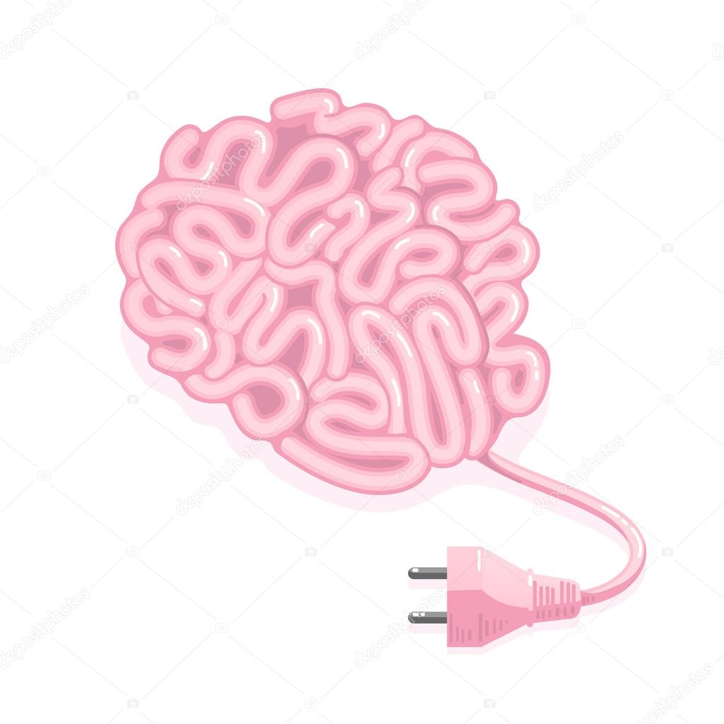 brain with plug. concept of thinking