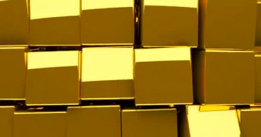 Kaotik bir şekilde hareket eden altın metal küpleri, 3 boyutlu görüntüleme