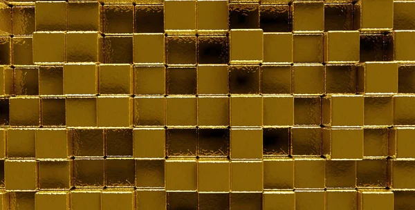 Abstrakcyjne Tło Złotej Ściany Kostek Obraz Panoramiczny — Zdjęcie stockowe
