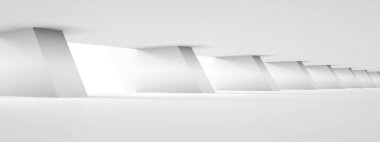 beyaz sütun salonu tasarımı, fütüristik mimari arkaplan, 3D görüntüleme, panoramik resim