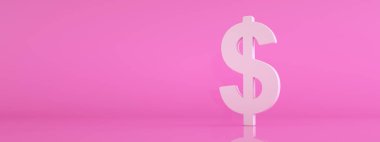 Pembe arkaplan üzerine dolar simgesi, 3D görüntüleme, panoramik model