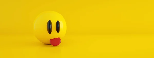 Emoticono Con Lengua Sobre Fondo Amarillo Representación Imagen Panorámica —  Fotos de Stock