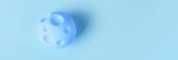 Juguete Bola Azul Con Cráteres Sobre Fondo Azul Concepto Reubicación — Foto de Stock
