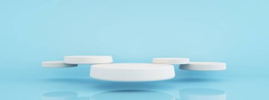 Mavi arkaplan üzerinde ürün sunumu için boş podyum, 3d oluşturma, panoramik model