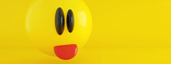 Emoticon Menunjukkan Lidah Atas Latar Belakang Kuning Render Gambar Panorama — Stok Foto