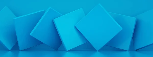 Fundo Abstrato Com Formas Geométricas Papel Azul Renderização Imagem Panorâmica — Fotografia de Stock