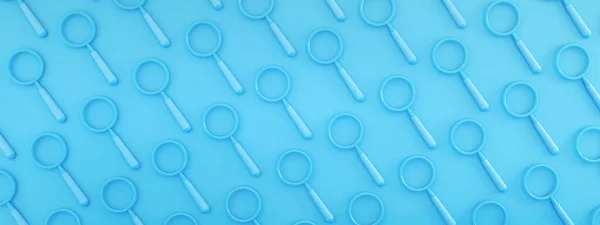 Magnifying Glass Pattern Light Blue Background Render Panoramic Image — Stock Photo, Image