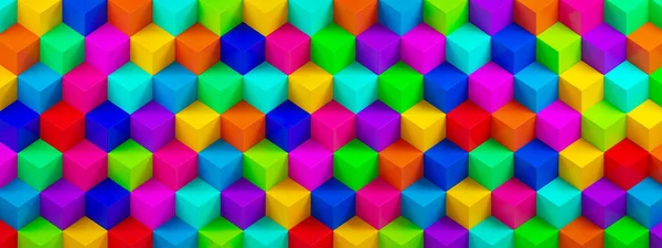 Fondo Cubos Multicolor Fondo Geométrico Representación Imagen Panorámica —  Fotos de Stock