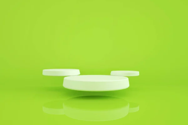 Üres Pódium Zöld Háttérrel Rendereléssel Panorámás Makettekkel — Stock Fotó