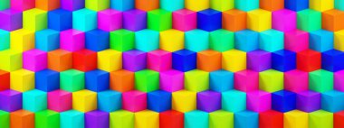 çokrenkli 3d küplerden arkaplan, geometrik arkaplan, 3d görüntüleme, panoramik resim