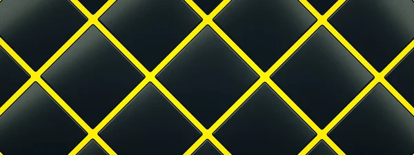 Cubos Negros Sobre Fondo Piso Amarillo Render Imagen Panorámica —  Fotos de Stock