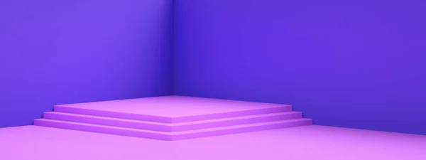 Визуализация Дизайна Интерьера Пустой Комнаты Фиолетового Дисплея Голубой Стене Пустой — стоковое фото