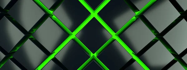 Black Cubes Green Floor Background Render Panoramic Image — Stock Photo, Image