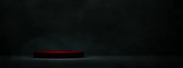 Червоний Подіум Відображення Продукту Фоні Темної Кімнати Візуалізація Панорамний Макет — стокове фото