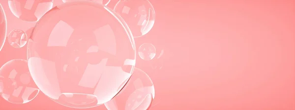 Soap Bubbles Pink Background Rendering Panoramic Layout Image — Stock Photo, Image