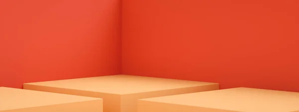 Boş Oda Tasarımının Boyutlu Görüntülenmesi Veya Kırmızı Duvarın Üzerinde Turuncu — Stok fotoğraf