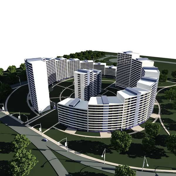 Complexo residencial renderização 3D — Fotografia de Stock