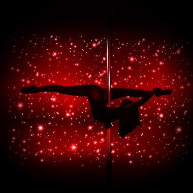 Kırmızılı kadın striptizci siluet çizimi