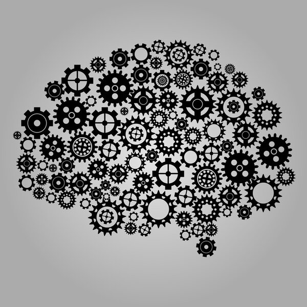 черные винтики, шестерни на сером фоне
