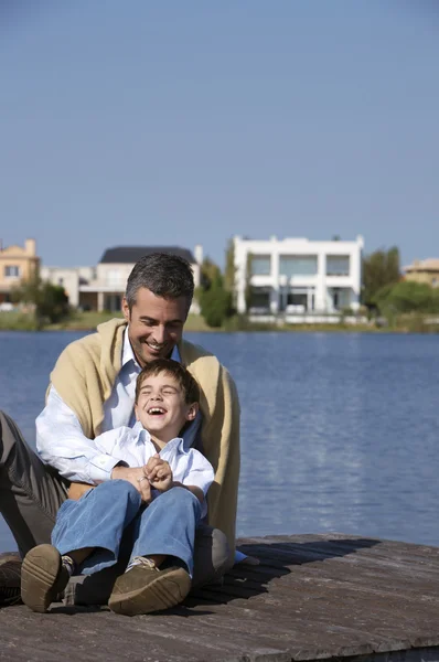 happy father and son