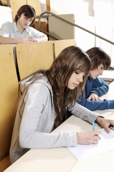 Grupo de jóvenes estudiantes escribiendo notas — Foto de Stock