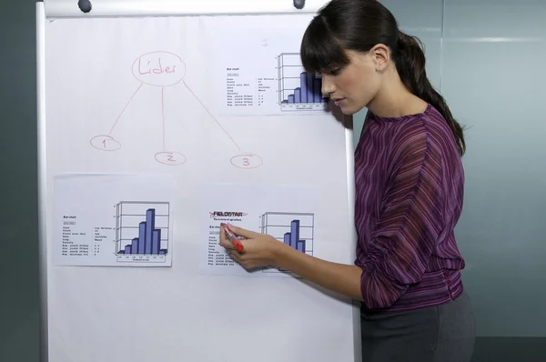 Mujer de negocios escribiendo en un tablero — Foto de Stock