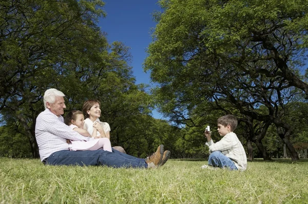 Boy make photo of his Grandparents — Stock Photo, Image