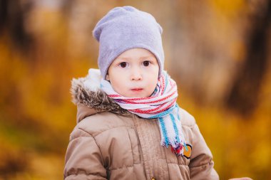 Sonbahar ormanın içinde bir oğlan