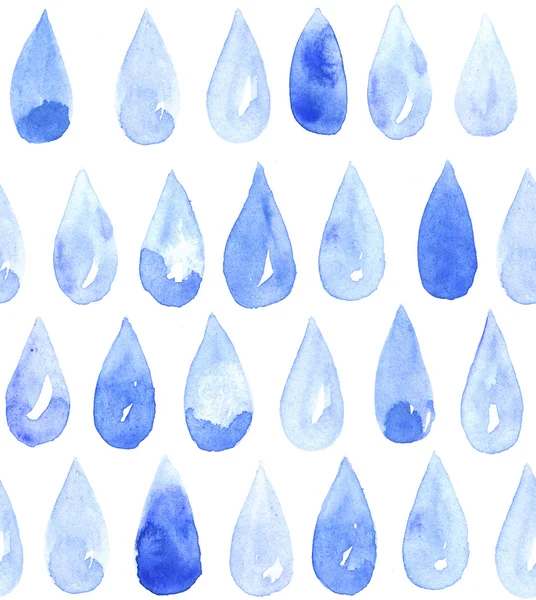 Gocce di acquerello di colore blu su sfondo bianco. Modello senza cuciture dipinto a mano — Foto Stock