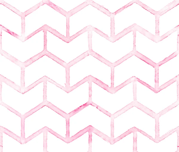 Chevron avec contour rose sur fond blanc. Modèle sans couture aquarelle pour tissu — Photo