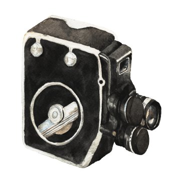 Vintage video kamera. Suluboya resim