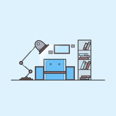 okuma odası ve dinlenme. Vektör hat sanat rengi çizim