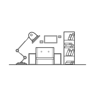 okuma odası ve dinlenme. Vektör hat sanat rengi çizim