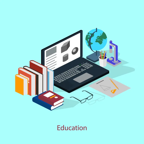 The concept of a student workplace. Education style isometric — Stock Vector