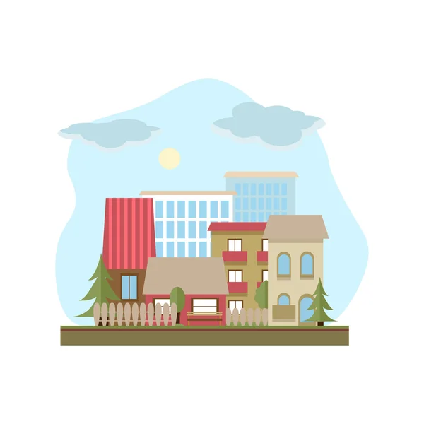 Diseño plano paisaje urbano día ilustración — Vector de stock